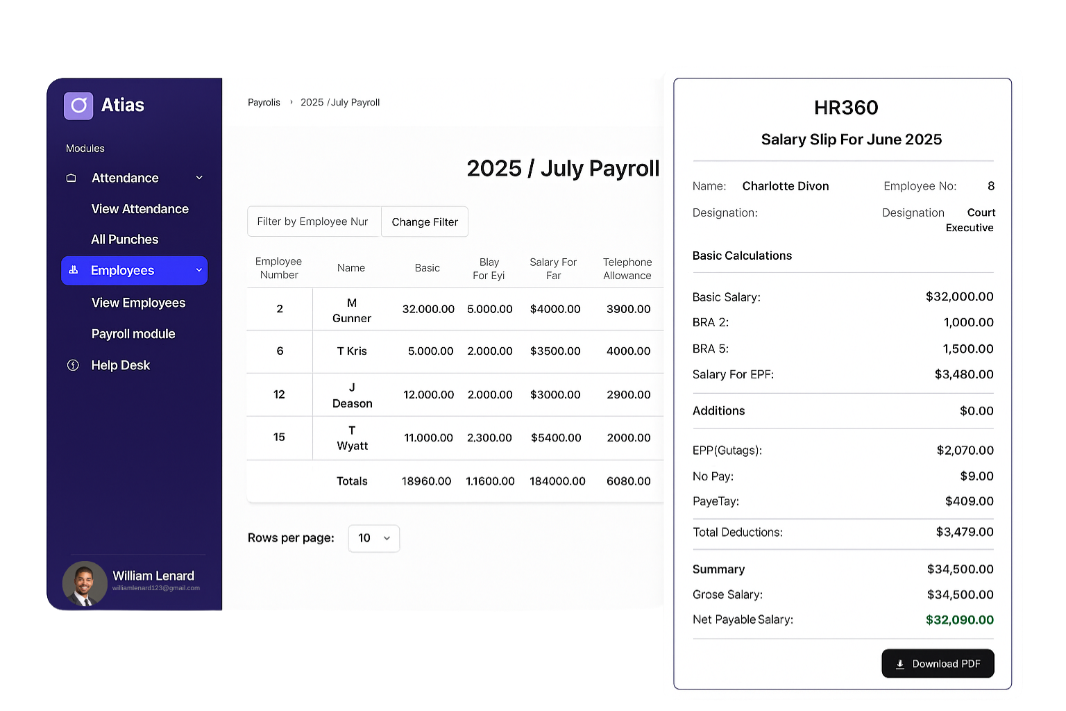 Payroll preview showing monthly totals