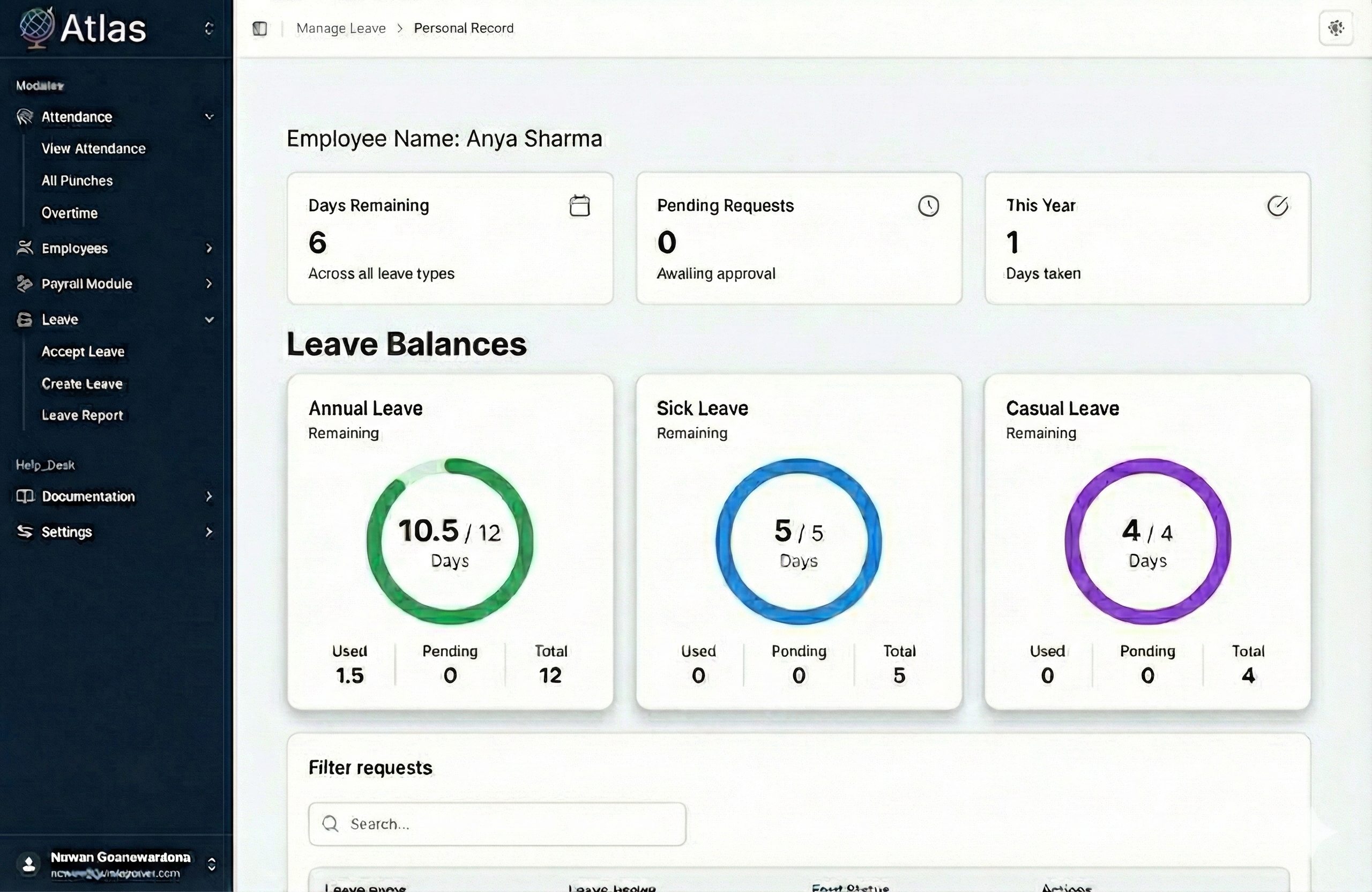 Leave request modal showing available policies
